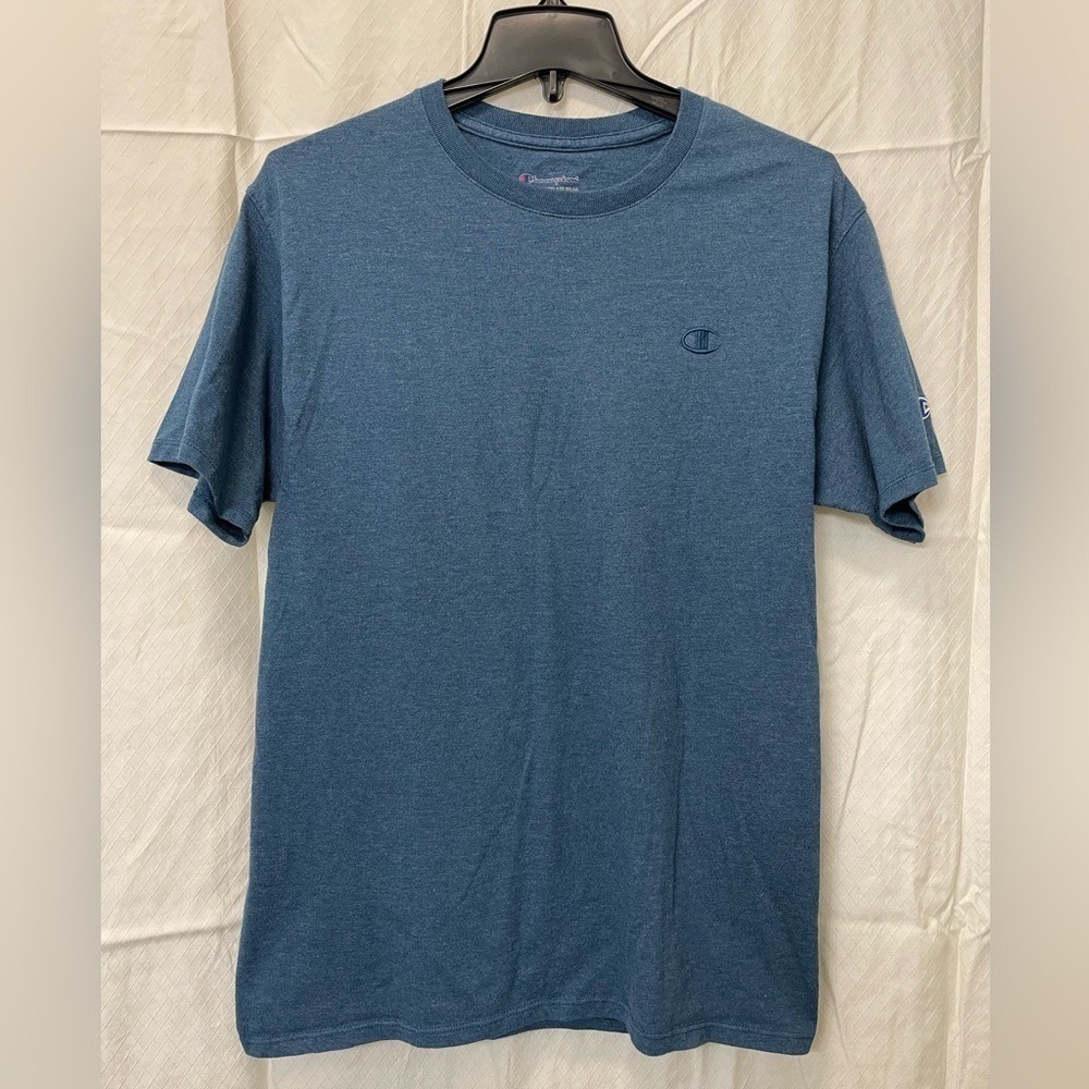 Champion‎ Mens Heather Blue Crewneck T-Shirt Size Medium Embroidered Logo